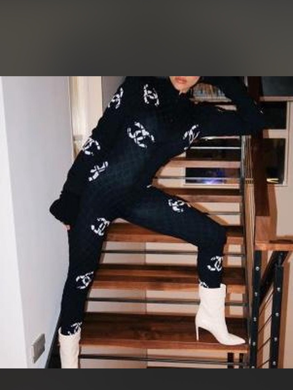 CHANEL Black Quilted Logo-Print Jumpsuit - Picture 3 of 10